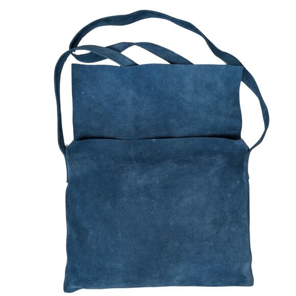 Pulicati Italian Suede Crossbody Bag Blue Slouchy Minimalist Purse Unconstructed - Picture 7 of 11